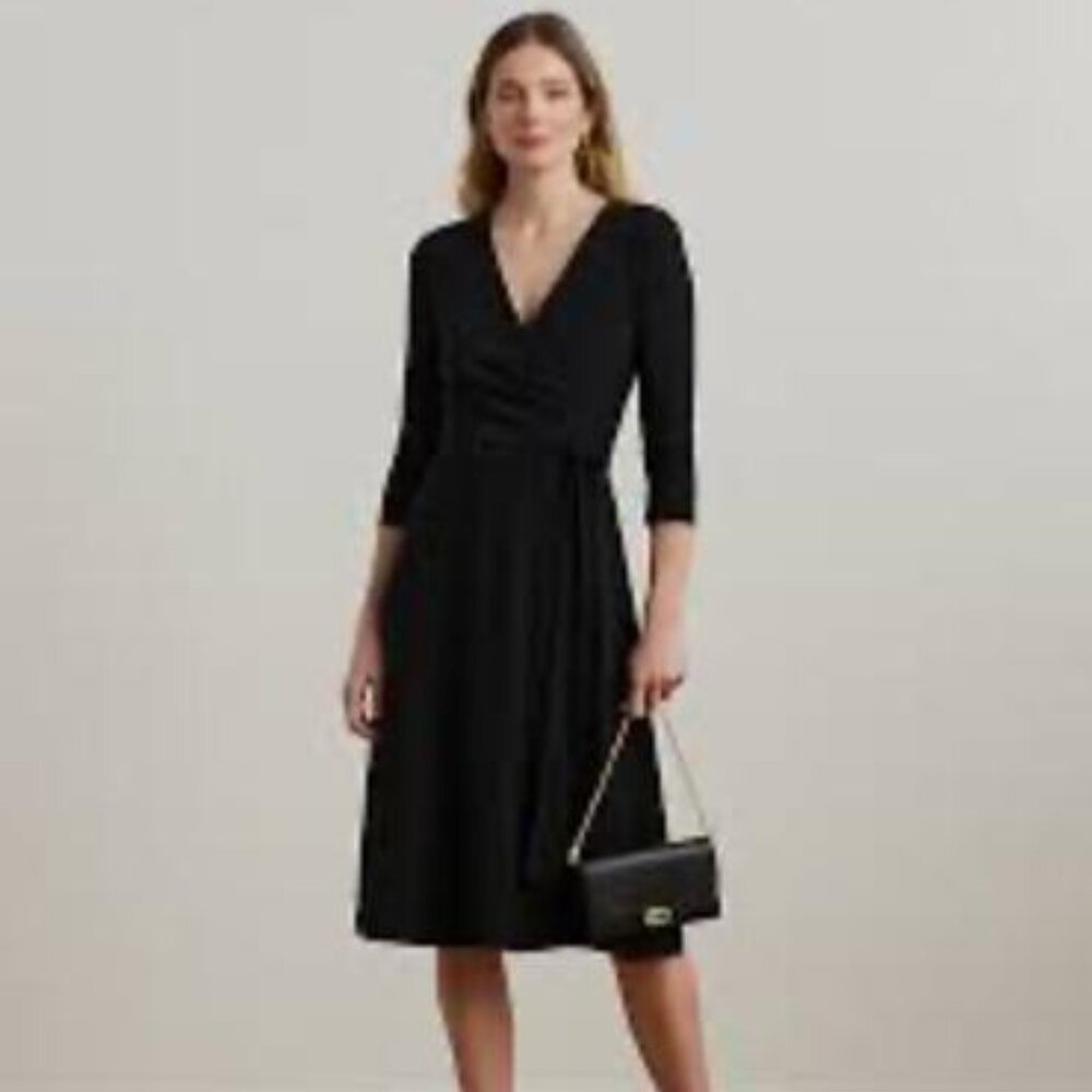 Ralph Lauren Black Ruched Jersey Dress-Size 10